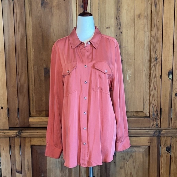 CHICO’S 💯 Modal Coral Long Sleeve Button Down Blouse Sz. 3 - Picture 1 of 11